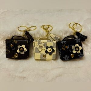 Fashion Jewelry Floral Key & Card Holders - Black, Cream, Brown